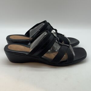 Airstep 3 Strap Cage Slip On Sandals Women's 10W Strappy Black 1.75 inch Wedge